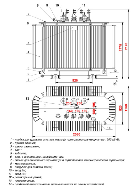 Трансформатор ТМГ11 1600/10/0,4 У/Ун У1